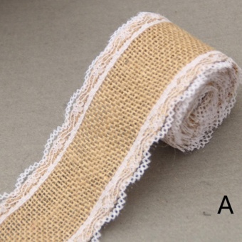 2meter Natura Jute Burlap Hessian Ribbon with Lace Trims Tape roll vintage rustic wedding decoration mariage wedding cake topper Style A - intl